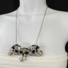 New Women Necklace Fashion Silver Metal Chain Long Black Eyes Skeleton 3 Skulls