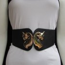 N. Women Belt Fashion High Waist Hip Black Elastic Fox Gold Buckle 28"-38" S M L