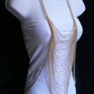 NEW WOMEN FRONTAL WAVES GOLD METAL BODY CHAIN JEWELRY CELEBRITY LONG NECKLACE