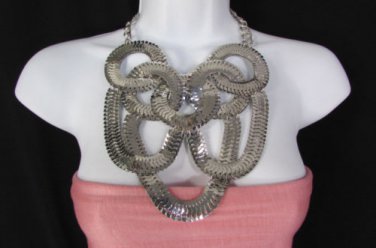 New Women Silver Metal Round Link Chains Jewelry Long Fringe Necklace + Earring