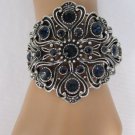 New Women Bracelet Fashion Antique Silver Metal Leaf Cuff Navy Blue Rhinestones