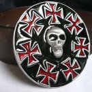 New Women Men Round Fashion Big Belt Buckle Silver Skull Red Crosses Black