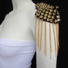 NEW WOMEN BODY ONE SIDE 1 SHOULDER PIN BROACH GOLD CHAINS METAL SPIKES JEWELRY