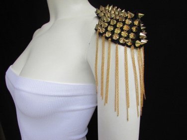 NEW WOMEN BODY ONE SIDE 1 SHOULDER PIN BROACH GOLD CHAINS METAL SPIKES JEWELRY