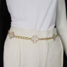 New Women Belt Fashion Hip Gold Metal Chains Small White Flowers 30"-40" S M L
