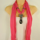 Women Scarf Pink Soft Fabric Fashion Long Necklace Big Glass Bow  Pendant Charm