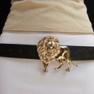Women Belt Fashion Black Faux Leather Classic Big Gold Lion Buckle 29"-36" S-m-l