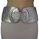New Women Fashion Silver Wide Belt Hip Elastic High Waist Rhinestone 28"-33" S M