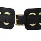 New Women Western Extra Wide Black Faux Leather Belt Gold Buckle Big Rings S M