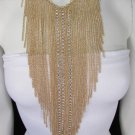 Fashion Women Bib Luxury Necklace Gold Multi Strands Long Chains Rhinestones