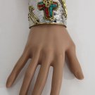 New Women Silver Metal Cuff Bracelet Fashion Jewelry Big Cross Blue Red Gold