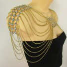 Women Gold Metal 2 Shoulders Body Chain Fashion Jewelry Bib Necklace Cap Sleeves