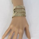 New Women Bracelet Fashion Three Starnds Gold Metal Links Wide Size 7"-10" Wrist