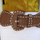 New Women Hip Waist White Cream Braided Brown Fashion Belt Big Buckle S / M