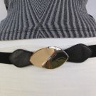 New Women Belt Buckle Fashion Black Beige Elastic Gold Metal Leaf 27"-36" S M