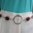 NEW WOMEN HIP WAIST SILVER METAL RING CHAINS FASHION BELT RED BEADS 30"-45" S-XL