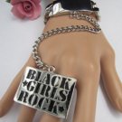 women fashion silver metal bracelet hand chain black girl rock big square ring