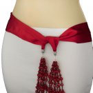 New Women Fashion Belt Red Long Tie Fringe Beads Neck Scarf Hip High Waist S M L