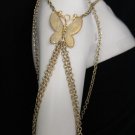 New Women Shoulder Chain Gold Metal Big Butterfly Necklace Body Jewelry Harness
