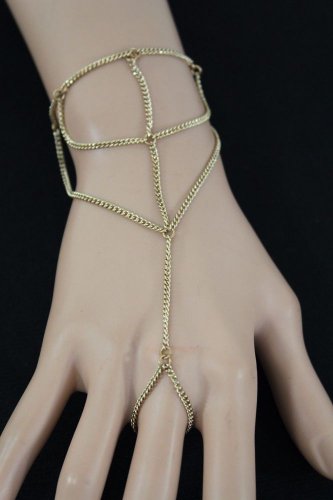 New Women Gold Metal Thin Hand Chain Wave Bracelet Casual Fashion Slave Ring