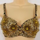 New Women Black Sexy Fashion 38B Bra Gold Sequins Flower Beded Bralet Club Wear