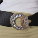 New Women Belt Fashion Hip High Waist Black Elastic Big Rhinestones 27"-36" S M