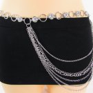 Women Fashion Belt Hip High Waist Silver Hip Wave Metal Chains Wide S M L 27-45"