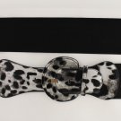Women Belt Elastic Silver Black Leopard Fashion High Waist Round Buckle XS S M