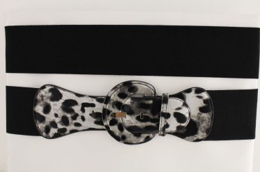 Women Belt Elastic Silver Black Leopard Fashion High Waist Round Buckle XS S M