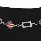 NEW WOMEN HIP WAIST SILVER BIG AMERICAN USA FLAG ROUND METAL FASHION BELT XS S M