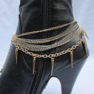 New Women Gold Metal Boot Chain Strap Punk Spikes Silver Rhinestone Shoe Charm