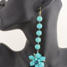 Women Flower Plastic Crystal Beads Metal Chains Fashion Earrings Blue Gold White