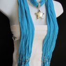 New Women Scarf Necklace Fashion Blue Soft  Big Silver Big Texas Star Pendant