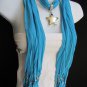 New Women Scarf Necklace Fashion Blue Soft  Big Silver Big Texas Star Pendant