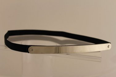 Women Elastic Black Belt High Waist Silver Metal Skinny Mirror Plate Fashion M L