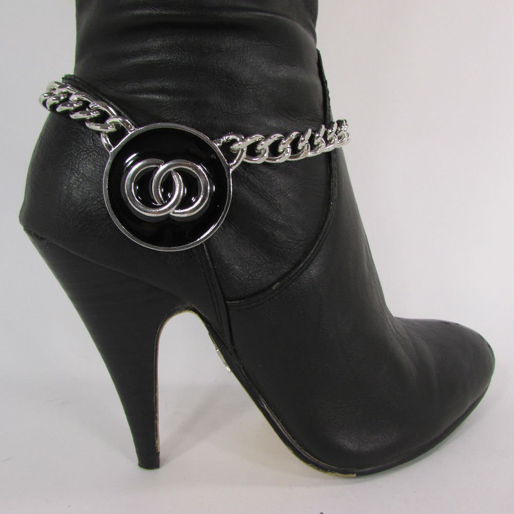 Infinity Women Fashion Boot Chain Bracelet Strap Silver Metal C Black