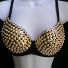 New Women Bra Gold Metal Spikes Bralet ClubWear Black Sexy Trendy Fashion M 36 B