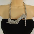 New Women Metal Silver Chains Fashion Necklace Big Heels Shoes Pendant Earrings