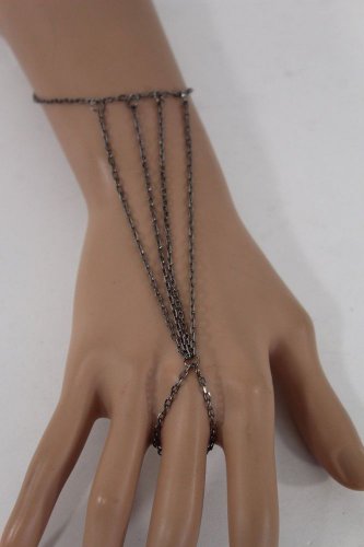 New Women Metal Multi Layered Pewter Thin Hand Chain Fashion Bracelet Slave Ring