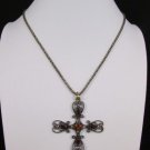 New Women Necklace 24" Long Gold Metal Chain Classic Cross Pendant Rhinestones