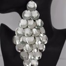 New Women Silver Long Wide Earrings Fashion Circle Round Plate Dangle Metal Hook