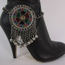 Women Moroccan Fashion Boot Chains Bracelet Strap Silver Bells Large Shoe Charm