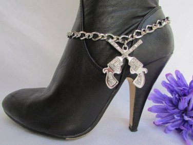 New Women Silver Boot Anklet Chain Big Metal Western Pistol Guns Shoe Charm #29