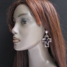 WOMEN EARRINGS SET FASHION SILVER BLACK LARGE METAL BIG ZEBRA ANIMAL PRINT CROSS