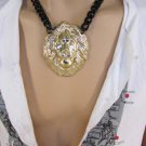 A Men Black Metal Chains Fashion Necklace Gold Lion Face Head Pendant Hip Hop