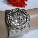 New Women Bracelet Fashion Silver Elastic Metal Round Big Cross Rhinestones