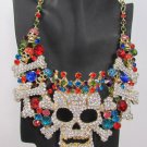 New Women Metal Big Skull King Skeleton Fashion Necklace Gold Silver Rhinestones