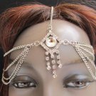 Women Head Chain Fashion Silver Metal Jewelry Big Front Square Multi Rhinestones