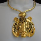 New Women Necklace Gold Metal Fashion Short Big Lion Head Pendant Rhinestones 9"