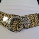 A Women Safari Elastic Fashion Belt Hip Waist Silver Rhinestones Leopard Zebra
